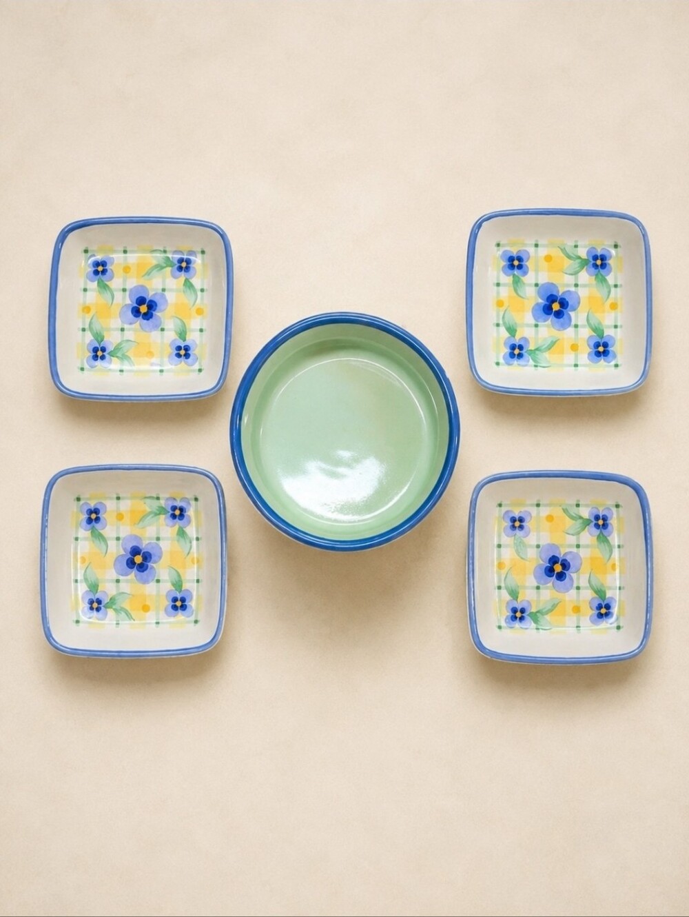 NWT Pfaltzgraff Summer Breeze 5 Pc Tapas Appetizer Plate Dip Bowl Set - Picture 3 of 6